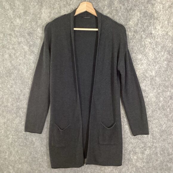 T Tahari Gray Open Front Pocket Cardigan Long Sleeve Cashmere Blend Size S - Picture 1 of 14